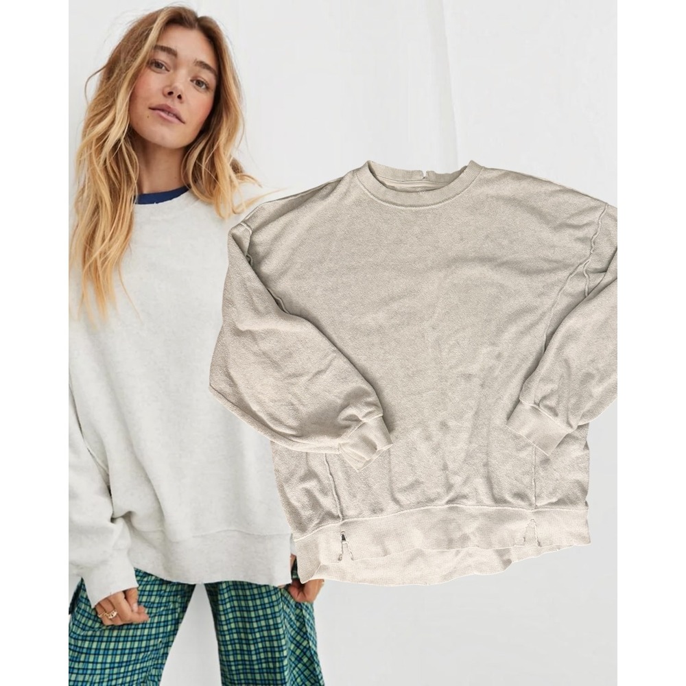 OFFLINE by Aerie Sweatshirt Chill River Oversized Crewneck Oatmeal Medium
